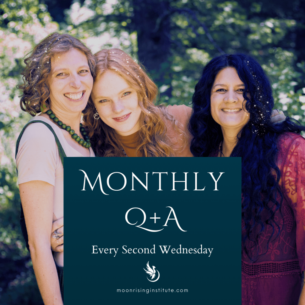 piritual event cover with three women and the words Monthly Q+A every second wednesday